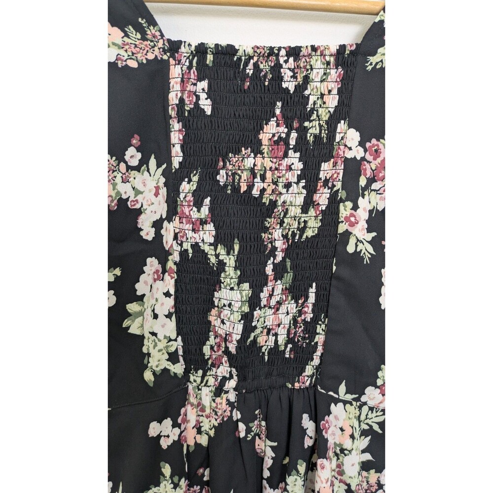 Abercrombie & Fitch XSP Dark Floral V-Neck Babydoll Coquette Mini Dress Smocked - Picture 15 of 16
